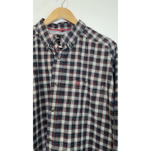 Ariat Western Shirt Plaid Stretch Pro Series Button Vented White Red Blue Men XL - Picture 4 of 11